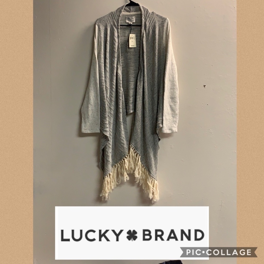 LUCKY Brand lucky lotus gray open cardigan XL